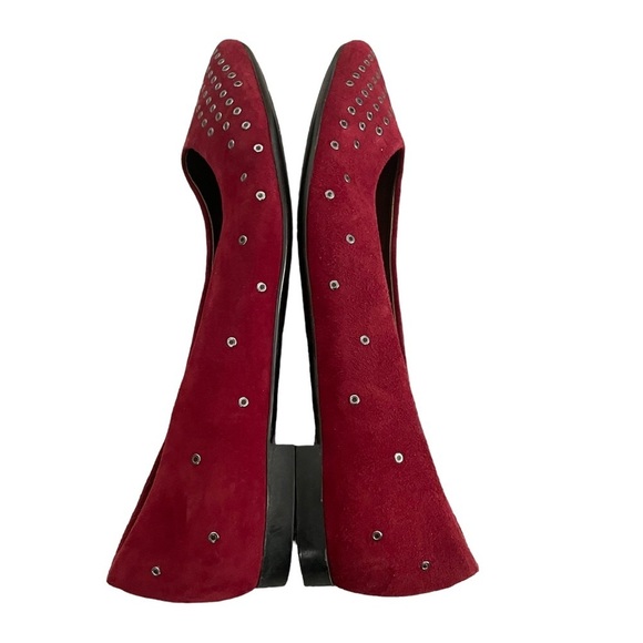 AGL Flats Size 37 US 7 Red Suede Grommet Studs Pointed Almond Toe - Picture 6 of 11